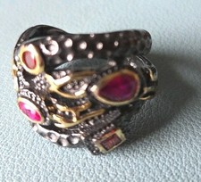 Artistic Bohemian Multi-colored Stone Ring In Black Metal Size 9 Coloured Stone Ring price