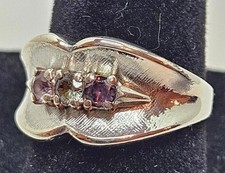 Vintage Three Colored Stones Sterling Silver Ring - Size 6.5 Coloured Stone Ring price
