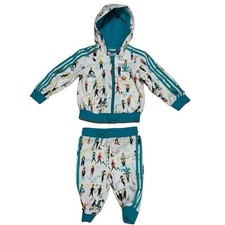 Baby Adidas Teal Blue and White 2 Piece Full Zip Graphic Tracksuit Size 9 Months Baby Tracksuit price