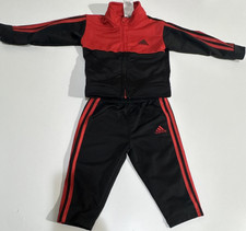 adidas Baby Tracksuit Set 12M Black Red Jacket Pants Logo Side Stripe Zip Baby Tracksuit price