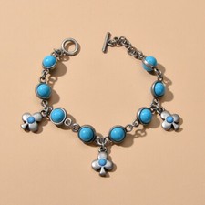Ethnic Tribal Vintage Antique Silver Blue Beads Flower Charm Bohemian Bracelet Ethnic Bracelet price