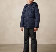Jacadi Paris Hooded Puffer Jacket Coat Boys 10y/o Navy Blue Fleece Lined Winter Boys' Coat price