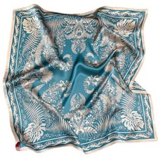 100% Silk Scarf Women Vintage Blue Flower Kerchief Square Bandana Wrap 53*53cm Scarf price
