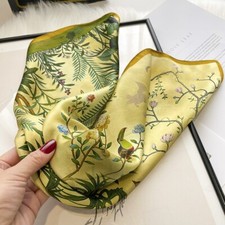 100% Silk 21" Square Scarf Women Neckerchief Wrap Kerchief Bandana Green Flower Scarf price