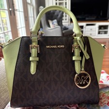 Michael Kors Ciara Medium Saffiano Leather Satchel - Brown/Green Travel Bag price