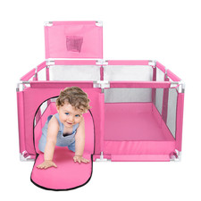 Foldable Pink Baby Playpen Kids Safety Play Yard Fence Oxford + Basketball Hoop Playpen price