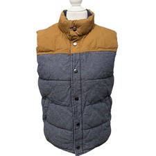 GAP Quilted Puffer Vest Brown Tan Gray Snap Front Collar Workwear Men's Size S Vest (Outdoor) price