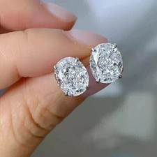 2Ct Oval Cut Real Moissanite Solitaire Stud Earrings 14K White Gold Plated Diamond Earrings price