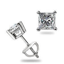 1.05 Ct Princess cut MOISSANITE Studs Earrings Solid 14k White Gold Screwbk Gift Diamond Earrings price