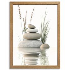 Calming Zen Stone Framed Wall Art - Serene Rock Balance with Water Reflection... Natural Stone Wall Art price