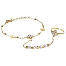 Flower Hand Chain Bracelet: Stainless Steel Lucky Hand Chain Ring Finger Bracele Shahmeran Bracelet price