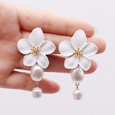 Fashion Elegant Pearl Flower Drop Dangle Earrings Stud Women Lucky Jewelry Gift Pearl Earrings price