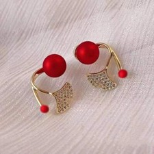 Elegant Red Pearl Cubic CZ Zircon Ear Earrings Stud Drop Dangle Women Jewellery Pearl Earrings price