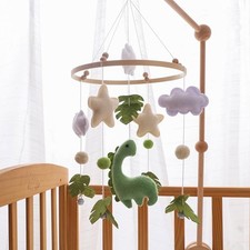 Baby Crib Mobile with Felt Dinosaur, Clouds and Leaves, Wooden Nursery Mobile... Baby Crib price