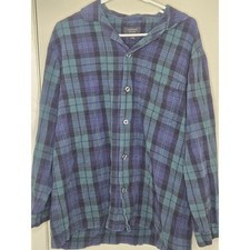 Nordstrom Mens Shop Blue Green Plaid Flannel Pajama Shirt Sleep Top Large Men's Pajamas price