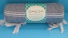 GOLD SOL 100% Cotton Pestemal Turkish Towel Throw, Grey,   73"x 33" * $ VALUE * Pestemal price