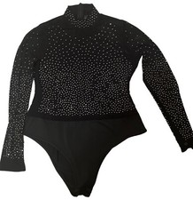 Women’s Whimsigoth Grunge Witchy Bodysuit Black Stretch See Through Studded Inner Bodysuit price