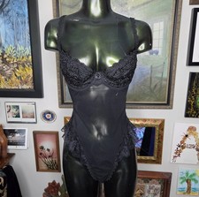 True Vintage Black Lace Sheer Teddy Bodysuit Lingerie Goth Dark Romantic Bra Inner Bodysuit price