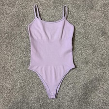 QOQ Bodysuit Womens Medium Lilac Purple Ribbed Adjustable Straps Snap Crotch Inner Bodysuit price
