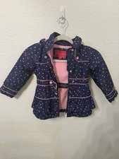 London Fog Girls 4T Navy Pink Heart Hooded Fleece Lined Jacket Coat Peplum Girls' Coat price