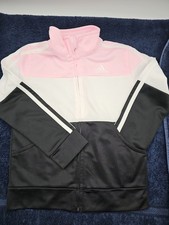Adidas Girls Track Jacket Size 6 Pink White Black Full Zip Athletic Striped  Alt Girls' Coat price