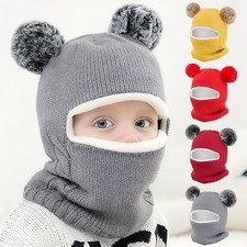 Baby Kids Boys Girls Winter Warm Hat With Fur Ball Toddler Beanie Cap+Scarf Set Kids' Hat price