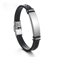 Personalised Men Women Leather Bracelet Engraved Wedding Stainless Steel Gift Silver Bracelet price