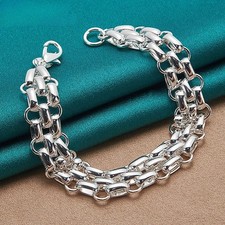 Sterling Silver Women Lnterlocking Circle Bracelet Chain Fashion Jewelry New Silver Bracelet price