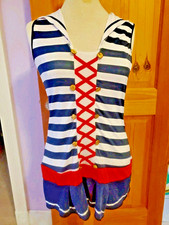 White Sailor Costume Dress & Knee Highs Garters Stockings Red Blue MEDIUM Stripe Knee-High Socks / Garter Stockings price