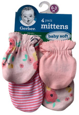 Baby Mittens Gloves Size 0-3 Months (4-Pack ) by Gerber - Pink Floral w  Stripes Baby Gloves price