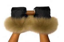 Luxury Baby Pram Mittens, Black Quilted with Sheepskin Fur Trim, Hand Gloves Baby Gloves price
