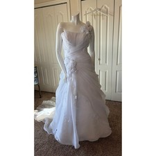 Impression Bridal sz6 Wht Shoulder Floral Lace Ruched Wedding Dress Gown Size 6 Wedding Dress price