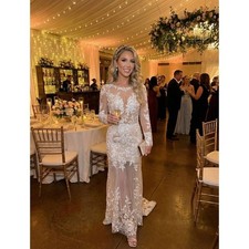 Wedding Bridal Gown White Dress XS/S Lace Floral Appliqué Sheer Long Sleeve Wedding Dress price