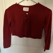 Zara Knitwear Girls Red Knit Ruffle Button-Front Cardigan Sweater 9-10Y Girls' Sweater & Cardigan & Knitwear price