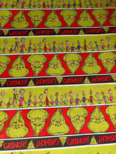 Grinch Stripe & Whoville Christmas Gift Wrapping Paper 2 Yard FOLDED Decoupage Wrapping Paper price