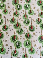 VTG CHRISTMAS WRAPPING PAPER GIFT WRAP NOS CANDLES  STARBURST POM POM GOLD RETRO Wrapping Paper price
