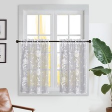 2 Panels 26x24inch White Floral Sheer Curtain, Rod Pocket Cafe Voile Drape Sheer Curtain price