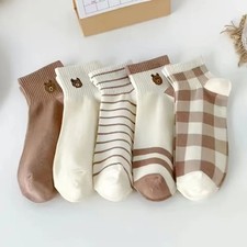 5 Pairs Socks Women's Socks Cotton For all Seasons White, Beige Neutral Plaid Women's Socks Set price