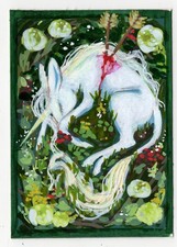 PRINT white unicorn horse fantasy painting 4 in x 6 in by ASV Gouache Paint price
