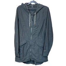 Eddie Bauer Gray Full Zip Hooded Parka Jacket Utility Rain Coat Womens Medium Women's Raincoat price