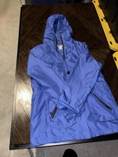 Mirror Image Women's Blue Hooded Rain Jacket Zippered Pockets Snap Buttons S Women's Raincoat price