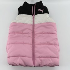 Puma Girls Youth Size 4 Vest Puffer Jacket Black White Pink Logo Full Zip Warm Girls' Undershirt price