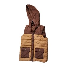 Tommy Bahama Boys Puffer Vest Hooded Brown Tan Colorblock Snap Front S 5/6 EUC Boys' Vest price