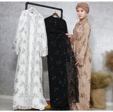Women Sequin Lace Embroidery Long Cardigan Maxi Dress Islamic Dubai Kimono Abaya Abaya price