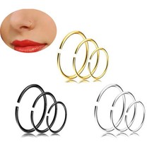 9Pcs Nose Ring Open Hoop Lip Body Piercing clip on Studs Stainless Steel Jewel$g Nose Stud price