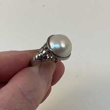 Vintage 925 Sterling Silber Zucht Mabe Perlen Ring Gr. 7 filigran Top Zustand Pearl Ring price