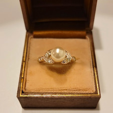 Silberfarbener runder Ring mit Kunstperlen & klaren Strasssteinen Größe 8 gebraucht Pearl Ring price