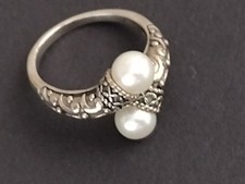 Perlenring Silber 925 verziert Größe 9 in schönem Zustand Pearl Ring price