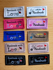 10 versch.Stoff-Label Handmade with ♥ love*Stoffetiketten zum Annähen* 50x25(M1) Label price