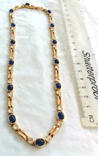 Halskette M & S blaues Glas, klarer Strass, goldfarben. Nicht leicht C468 Gold Necklace price